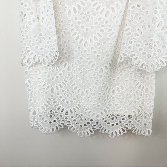 Laundry by Shelli Segal White Eyelet Cold Shoulder Dress w/Bell Sleeves Sz 2 - Picture 7 of 16